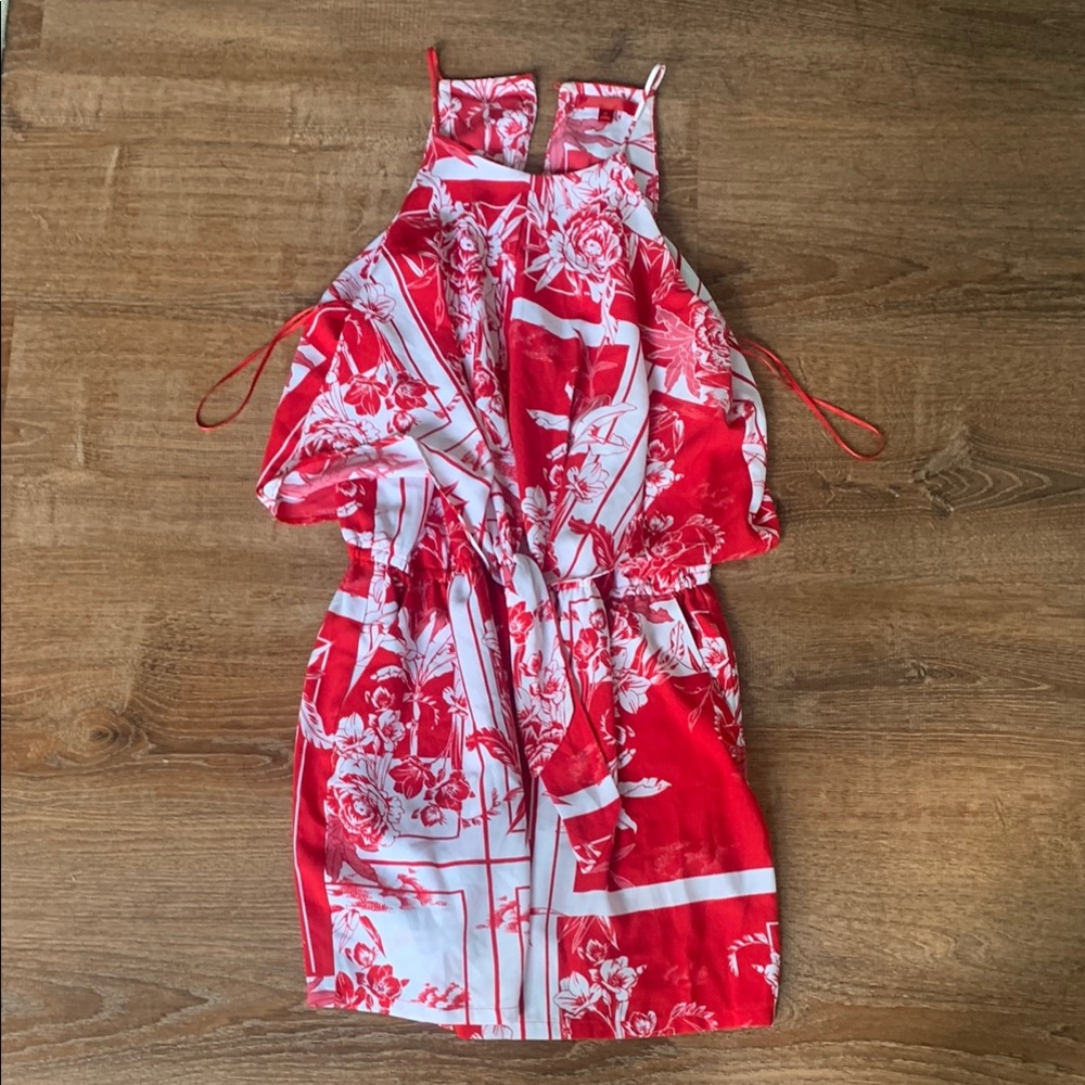 Jennifer Lopez Red and White Floral romper by